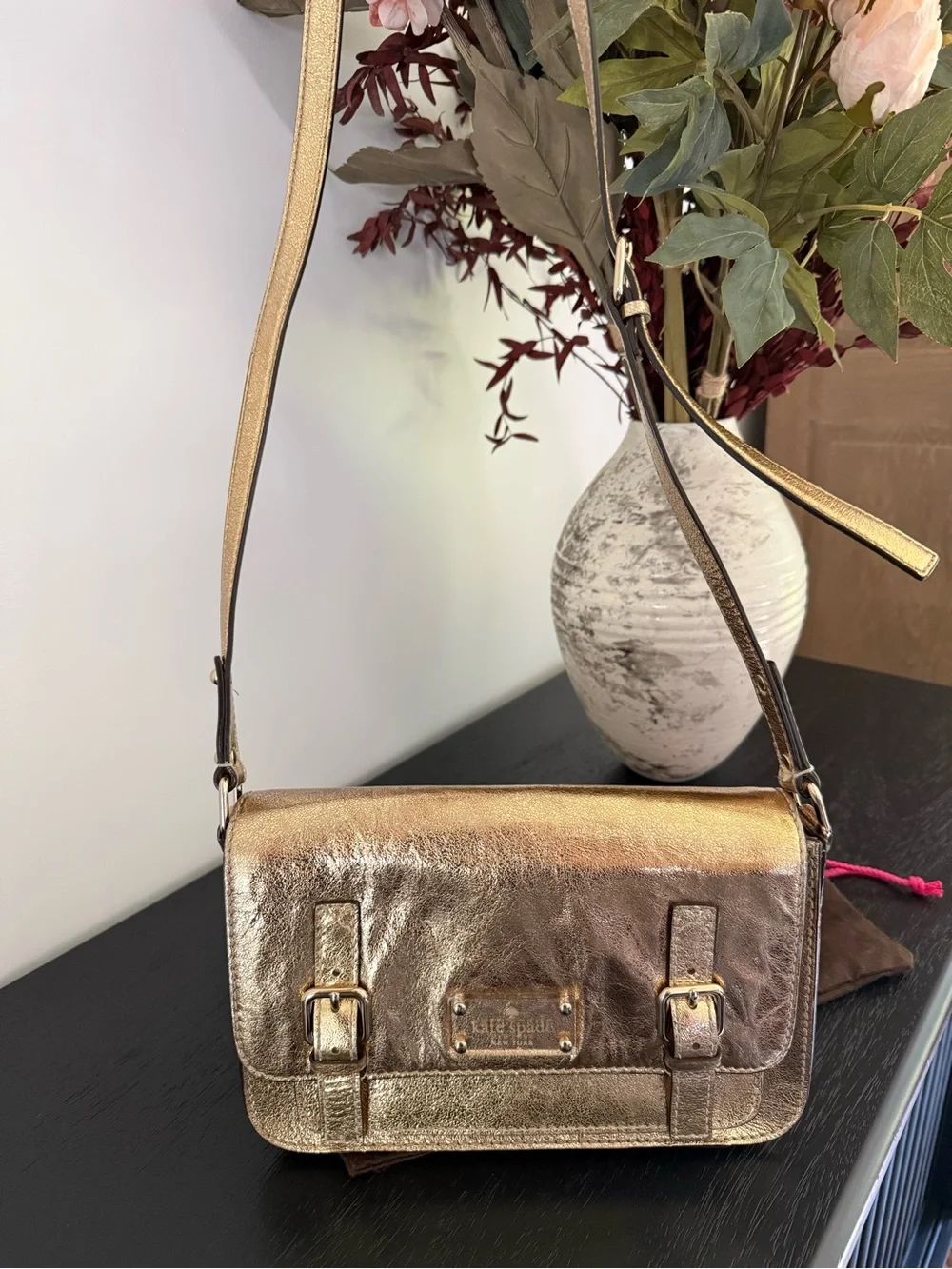 Kate Spade Metallic Flicker Scout Gold Messenger Crossbody Bag